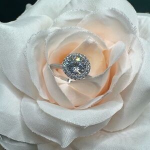 Sterling Silver Halo Ring – CZ Solitaire – .925 Statement Cocktail Ring NWT